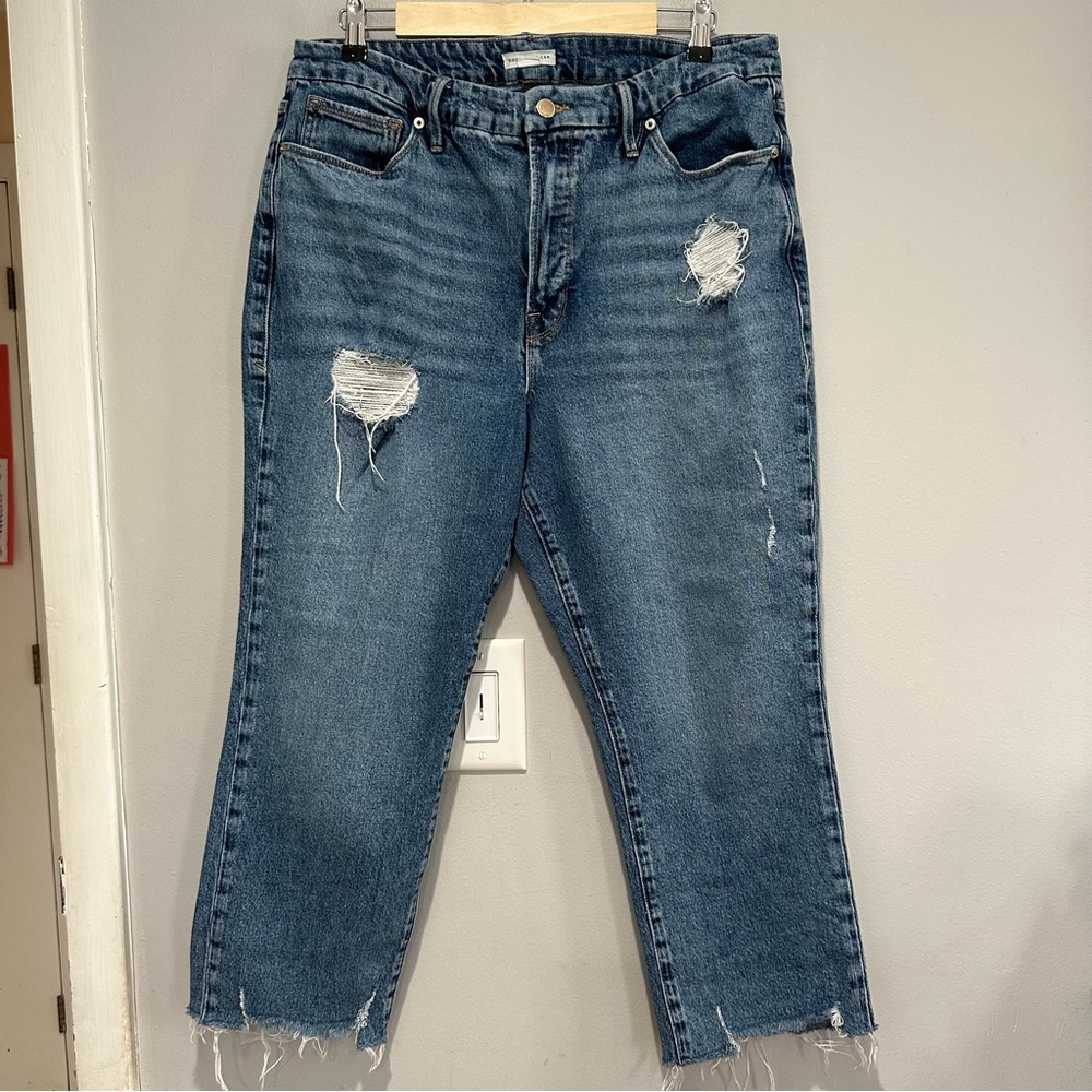 Good American Distressed Raw Hem Jeans Blue Size 15